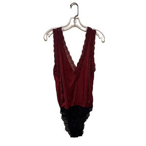 Free People Intimately NWT Wine & Black Lace One Piece Bodysuit Teddy Medium